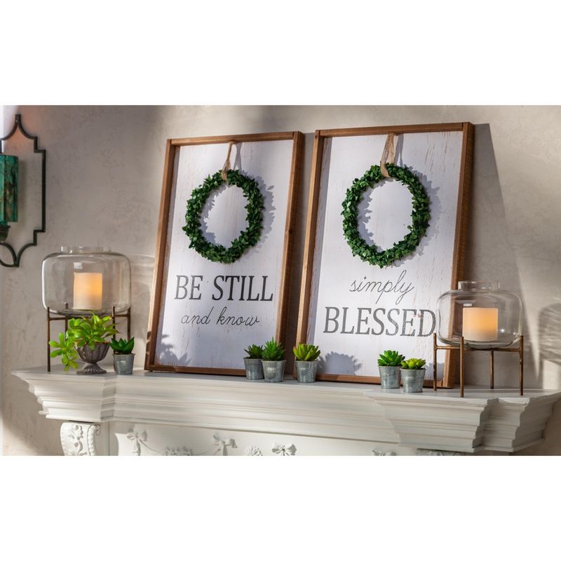 Lone Elm Studios Assorted Wreath Message Wall D'ecor with White Wood Background and Natural Wood Frame (Set of 2)