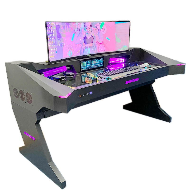 ALAMENGDA  Full Tower Computer Case All-in-one Desk Case Desk / DIY Cool Transparent Built-in MOD / Large Computer Case Table/With Small Secondary Screen