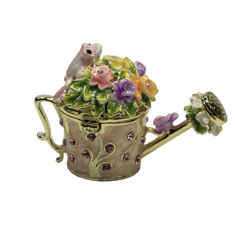 Hinged Trinket Box 1.75" Watering Can Box Magnetic Flowers Frog  -  Decorative Figurines