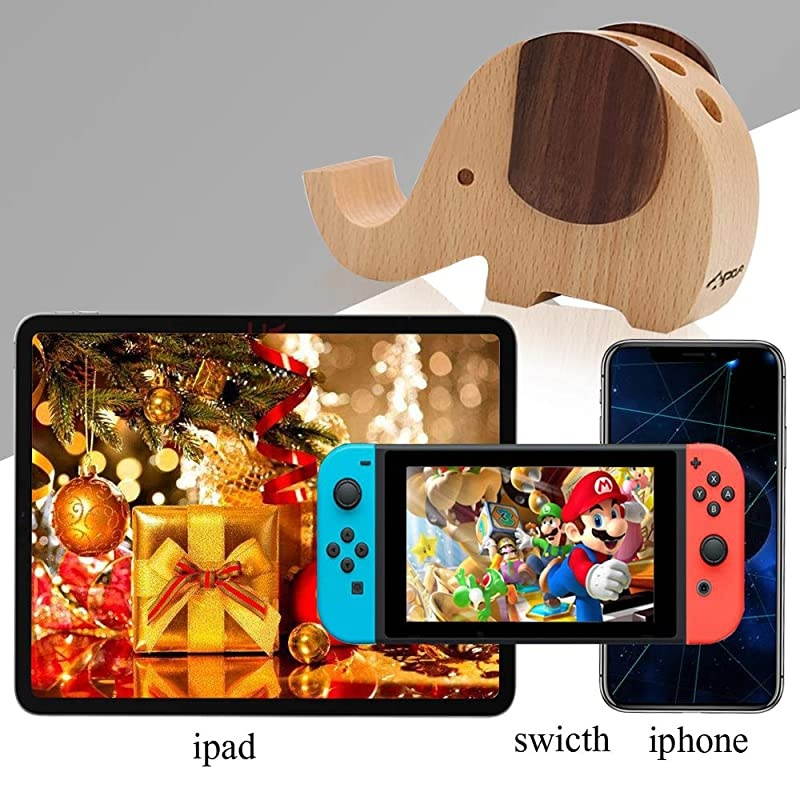 Cell Phone Stand, Wood Made Elephant Phone Stand for Smartphone with Pen Holder Desk Organizer (Small)