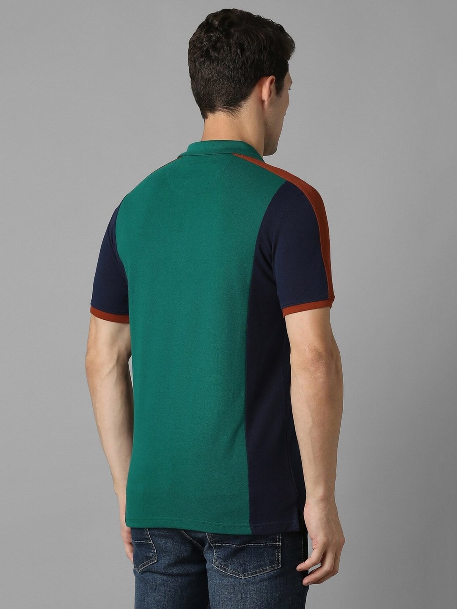 Louis Philippe Green Cotton Slim fit Colour-Block Casual Polo T-Shirt