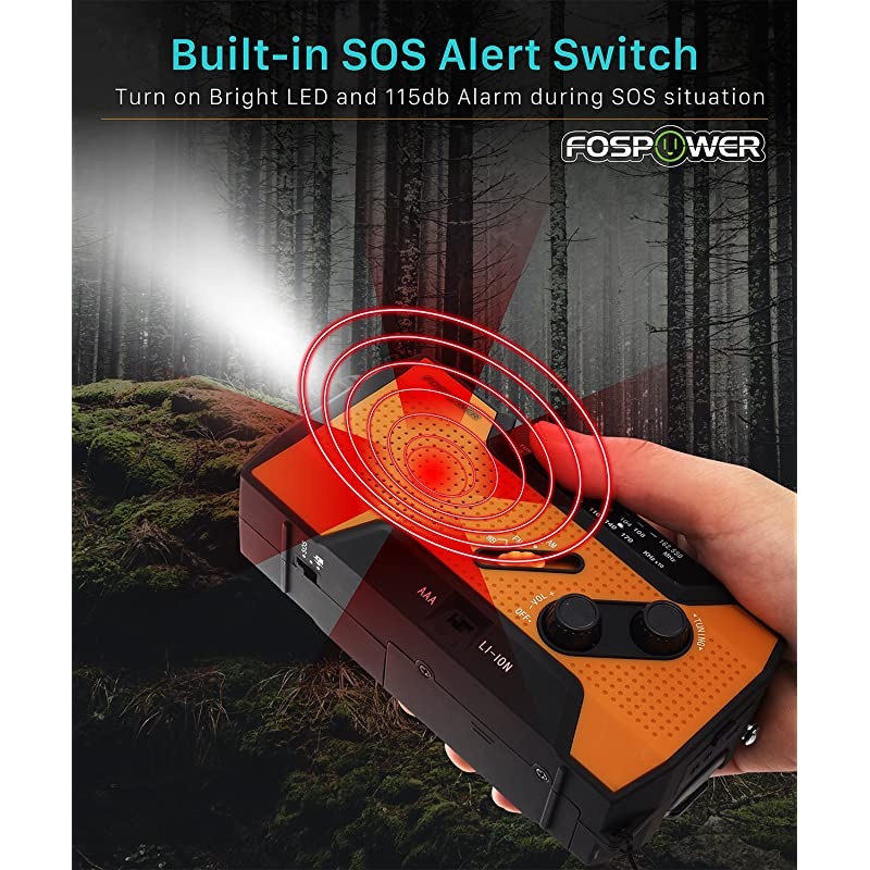 Emergency Solar Hand Crank Portable Radio NOAA Weather Radio for Household and Outdoor Emergency with AMFM LED Flashlight Reading Lamp 2000mAh Power Bank USB Charger and SOS Alarm