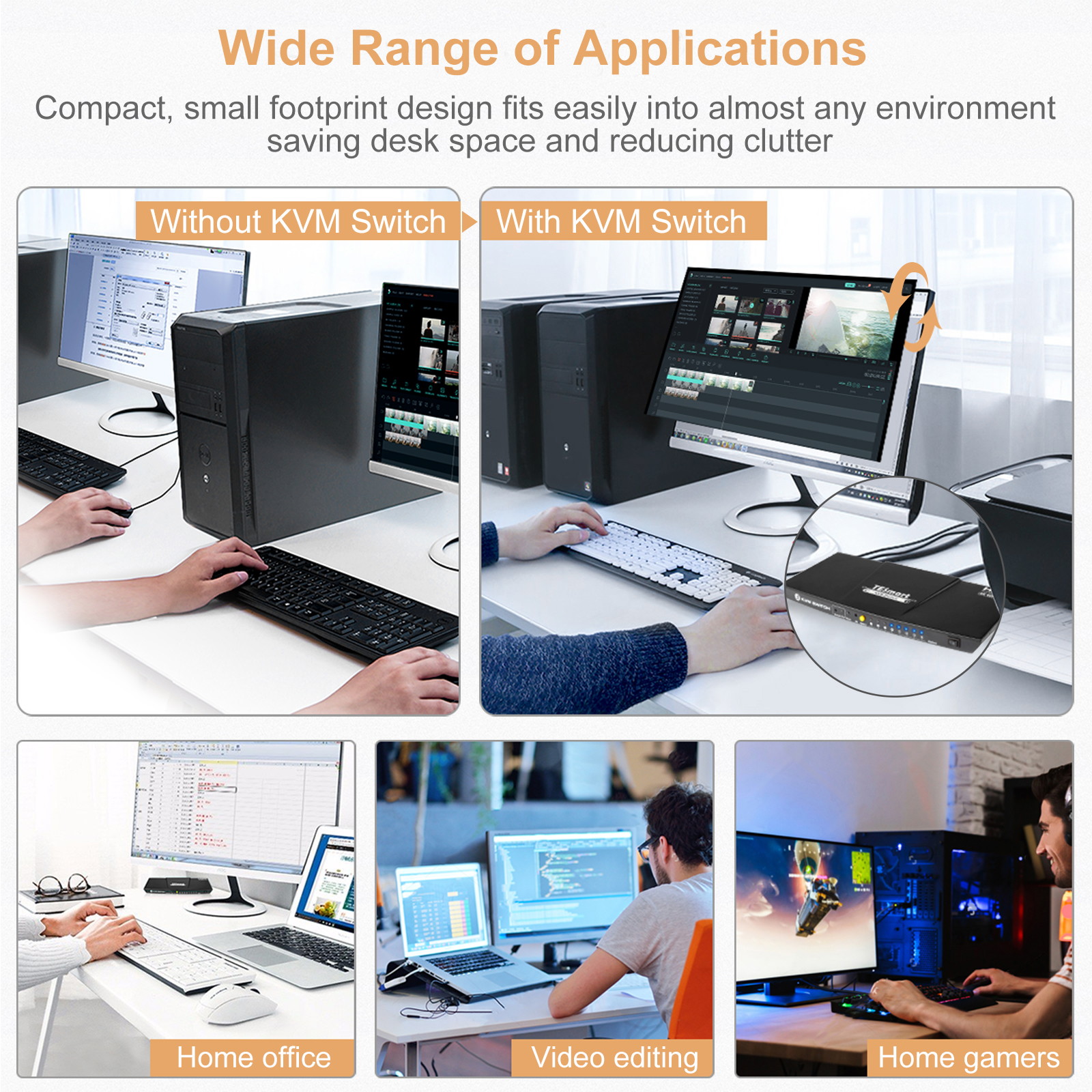 TESmart Newest HDMI KVM Switch 4 Port 4K@60Hz Ultra HD 4x1 HDMI KVM Switcher with 2 Pcs 5ft KVM Cables Supports Mechanical and Multimedia Keyboard &Mouse USB 2.0 Devices Control up to 2 Computers/Serv