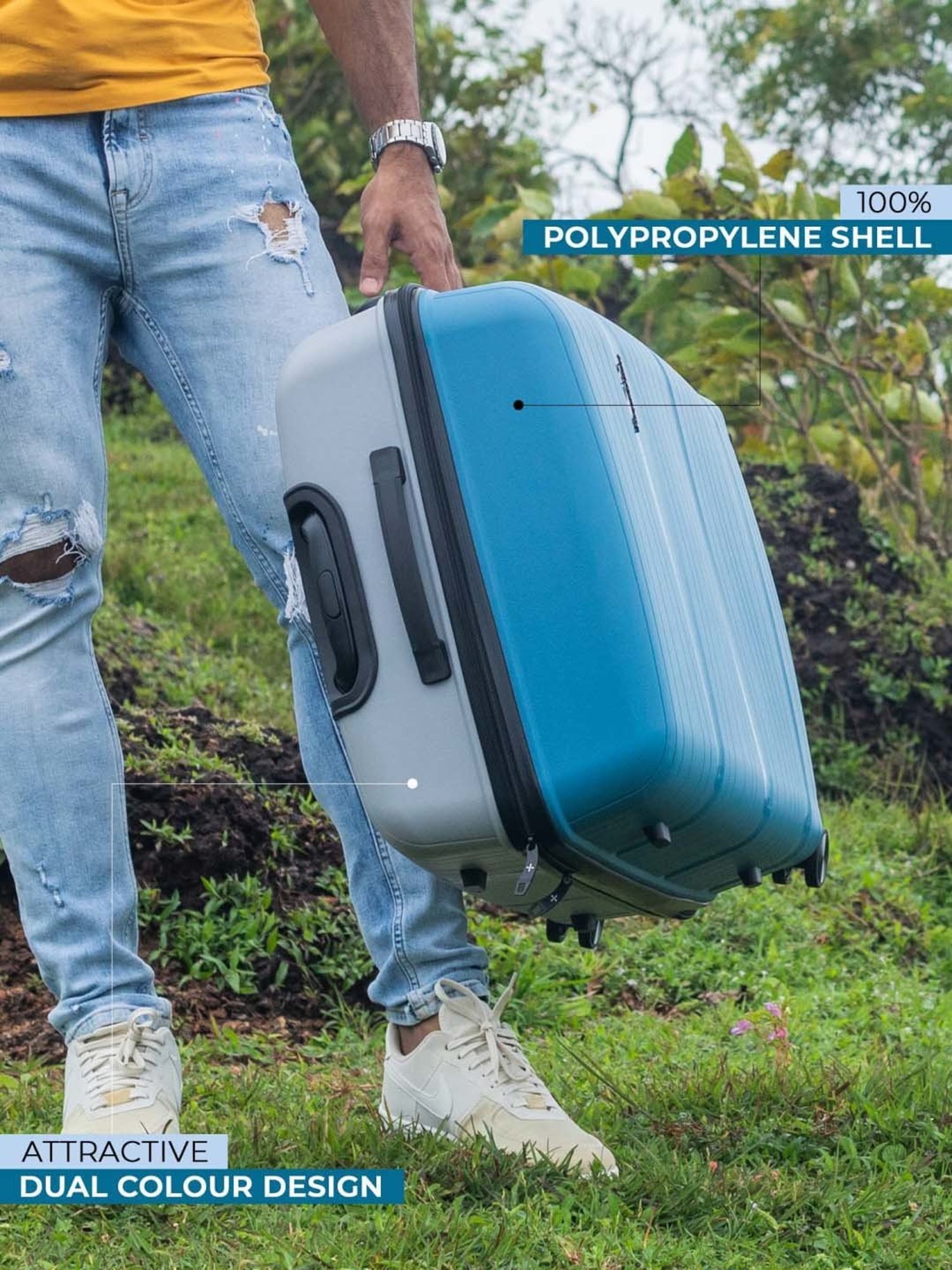 Nasher Miles Nicobar Hard-Sided Polypropylene Set of 3 Blue and Grey Trolley Bags (55, 65 & 75 cm)