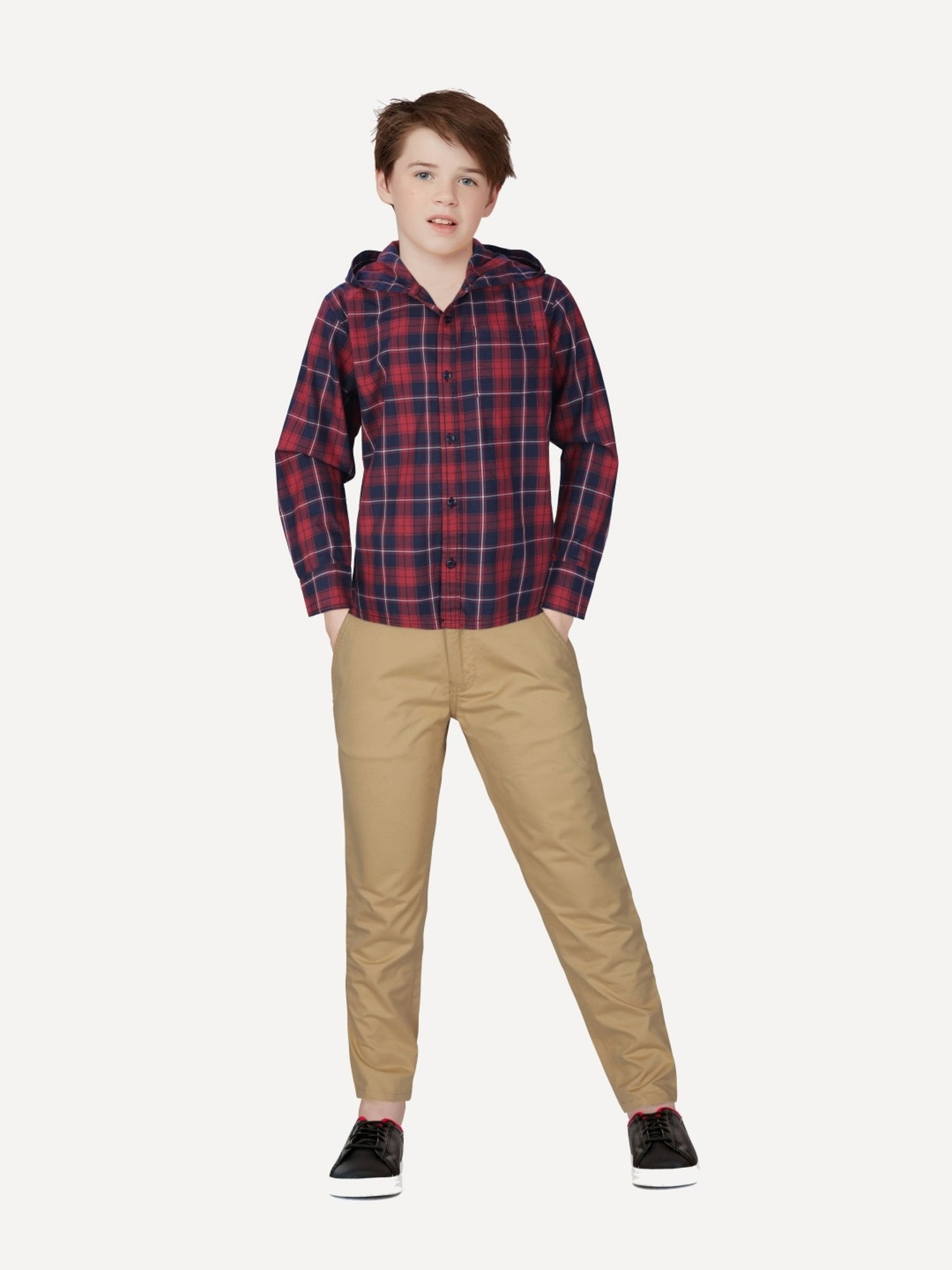 Gini & Jony Kids Red & Black Cotton Chequered Full Sleeves Shirt