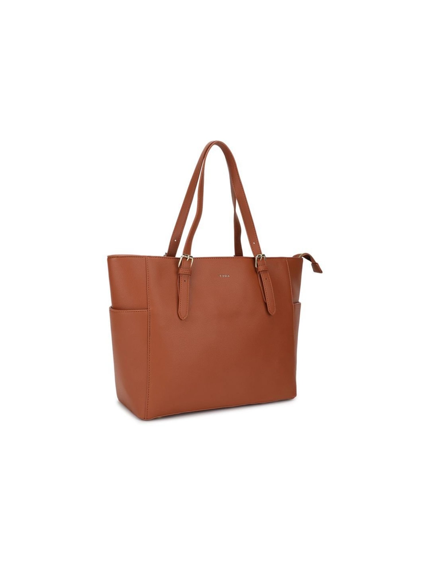 Tyra Liana Tan Solid Faux Leather Tote Handbag