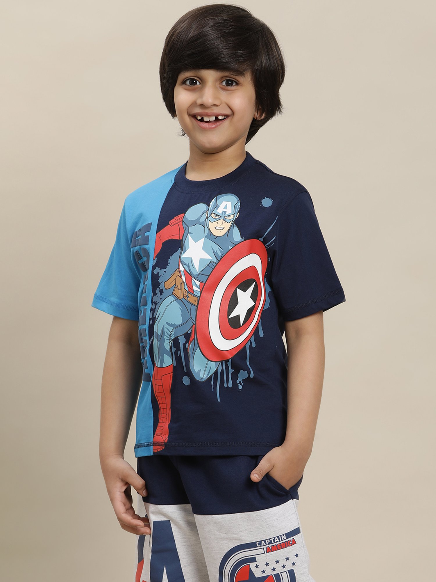 Kidsville Captain America Printed Regular Fit Multicolor T-Shirt For Boys