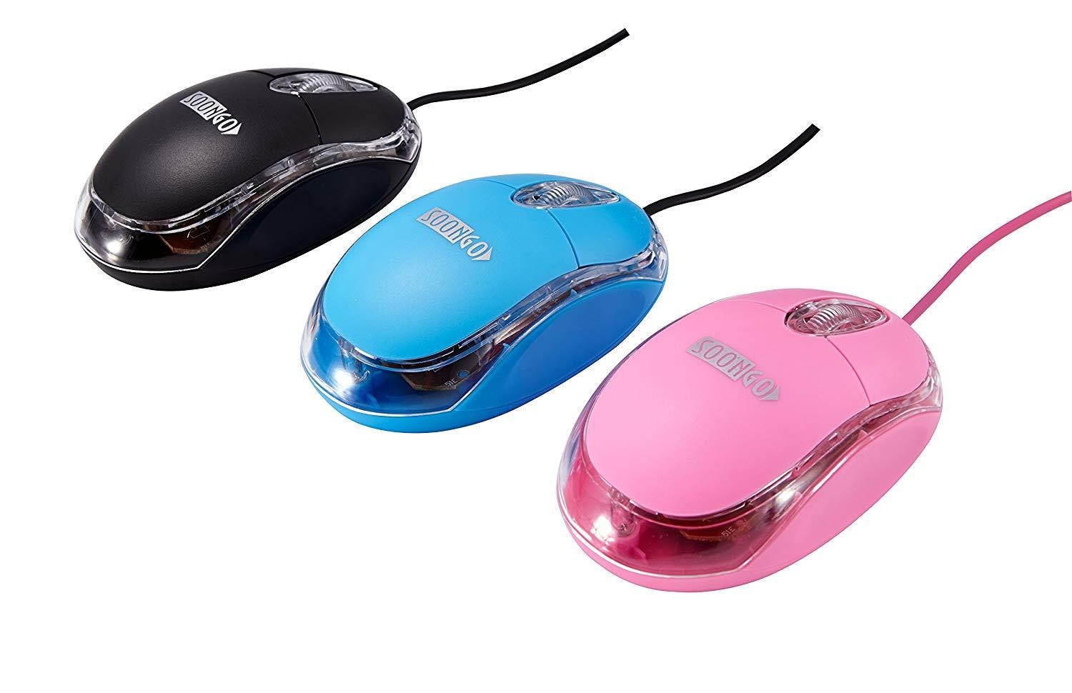 Mini Optical Wired Ergonomic Mouse LED Light Pink Computer Notebook Laptop Mice for Children and Lady by SOONGO