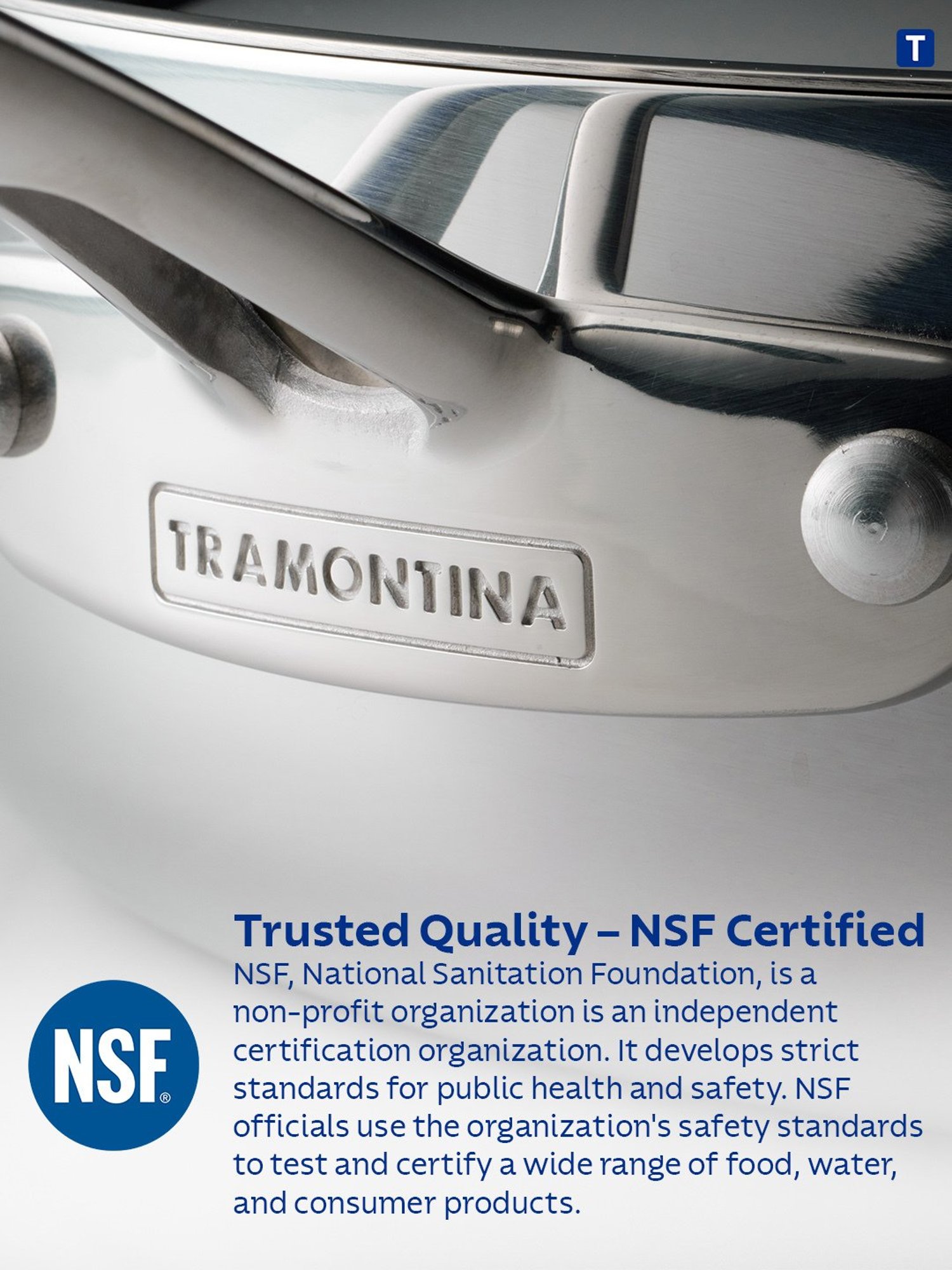 Tramontina Aeion Triply Non-Toxic Stainless Steel Kadai with lid 24cm/2.6L NSF Certified