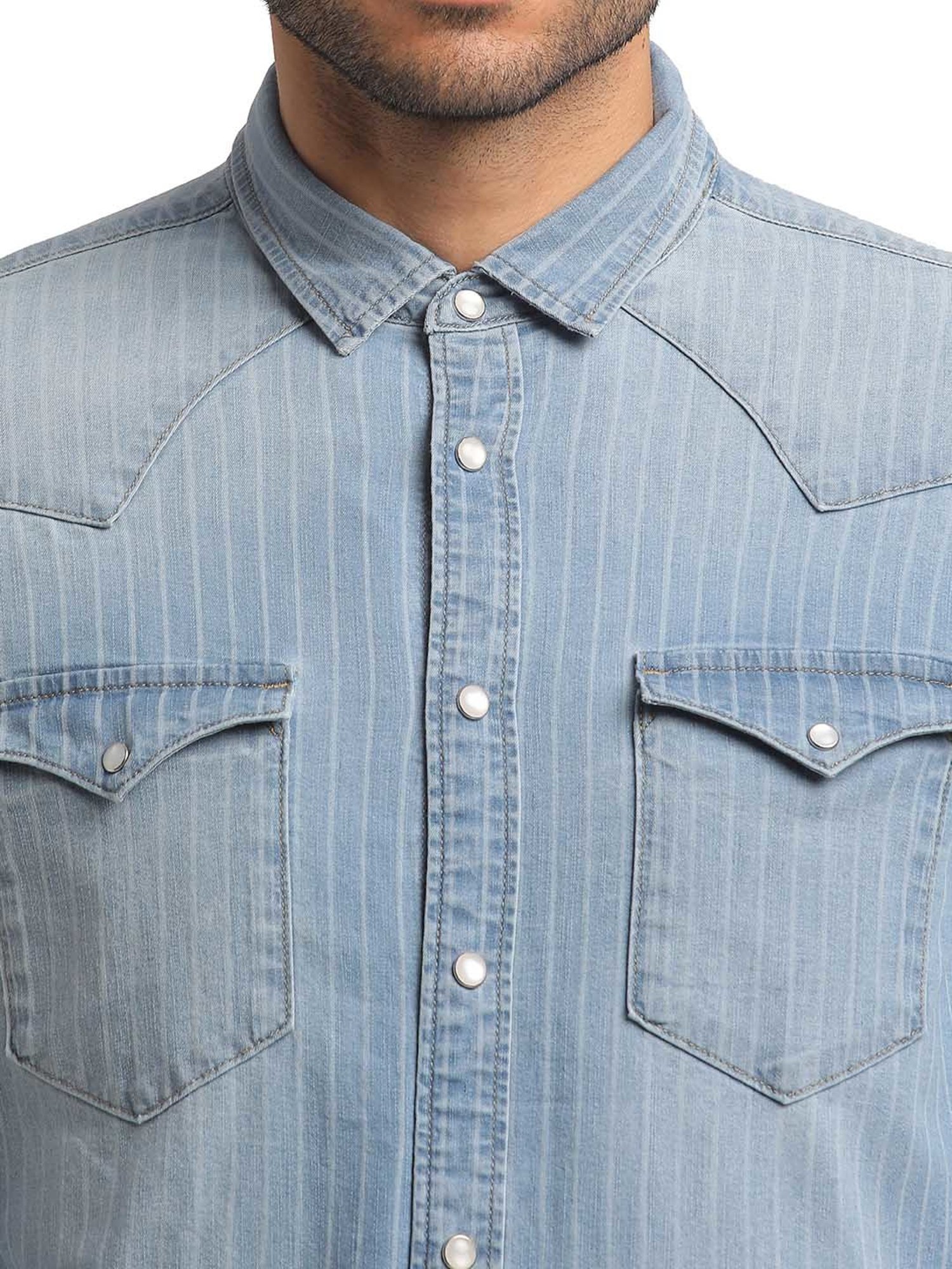 EVERBLUE Light Blue Regular Fit Shirt