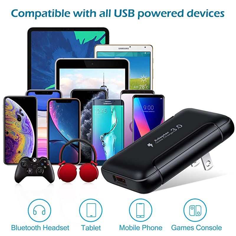 USB Wall Charger,  2 Pack 18W GaN Tech Slim Fast Charge 3.0 Port Fast Charging Block with Foldable Plug Compatible for Samsung Galaxy S10 S9 S8 Note 9, iPhone 11 Xs XR X, Tablet (Black)