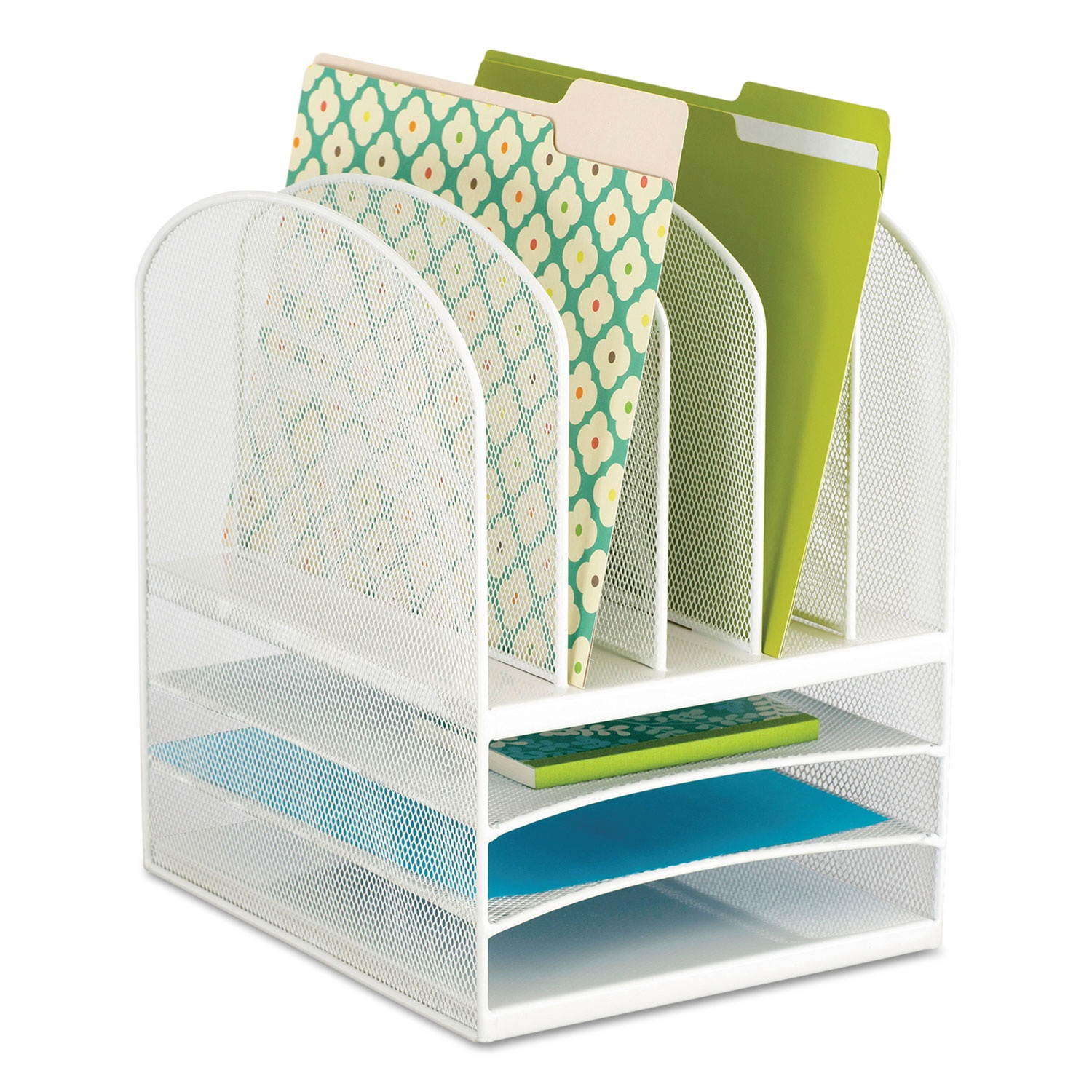 Safco Onyx Mesh Desk Organizer Eight Sections 11 1/2 x 9 1/2 x 13 White 3266WH