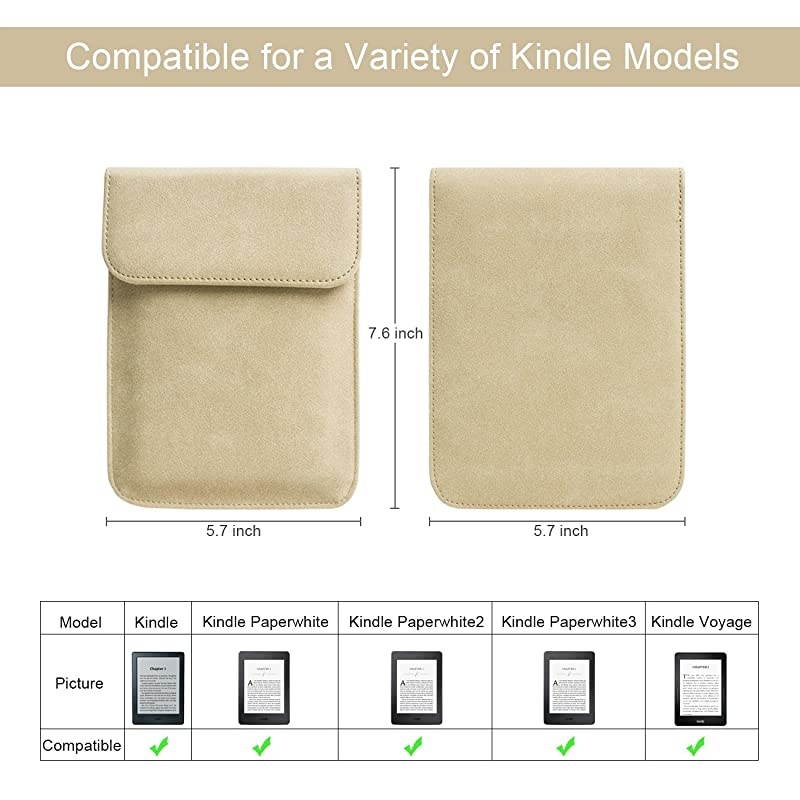 6 Inch Kindle Sleeve for All-New Kindle 2019/Kindle Paperwhite (Included 2018 Version)/Kindle Voyage/Kindle (8th Gen, 2016)/Kindle 4/5/Kindle Touch Protective Pouch Bag Case Cover, Khaki