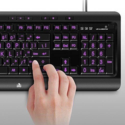 The AZIO by Aluratek Large Print Tri-Color Illuminated USB Keyboard model (AKBLED01F)