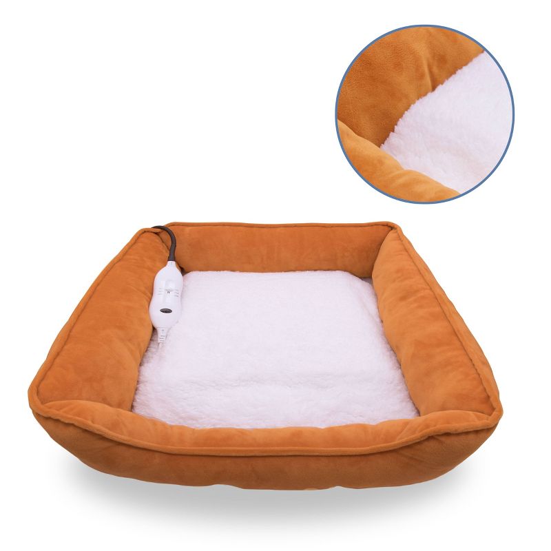 Pet Genius Heated Rectangle Pet Bed - White and Orange