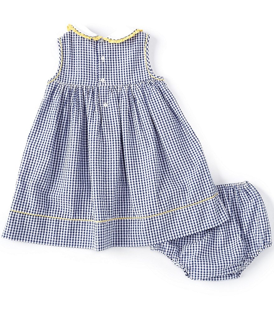 Petit Ami Baby Girls 12-24 Months Checked Bee-Embroidered A-Line Dress