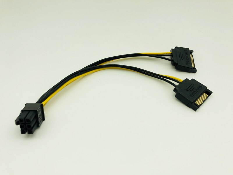 5PCS PCI-E PCI Express Dual 15Pin SATA Male to 6pin Graphics Video Display Card Dual SATA to 6pin Power Cable for ETH BTC Mining