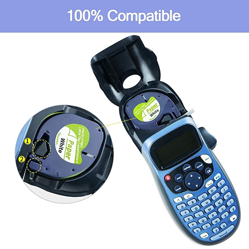 Compatible Label Tape Replacement for Dymo LetraTag Labeling Refills 91330 10697 S0721510 Black on White SelfAdhesive Paper Tape for DYMO Label Maker LT100T 12 Inch x 13 feet 10 Pack