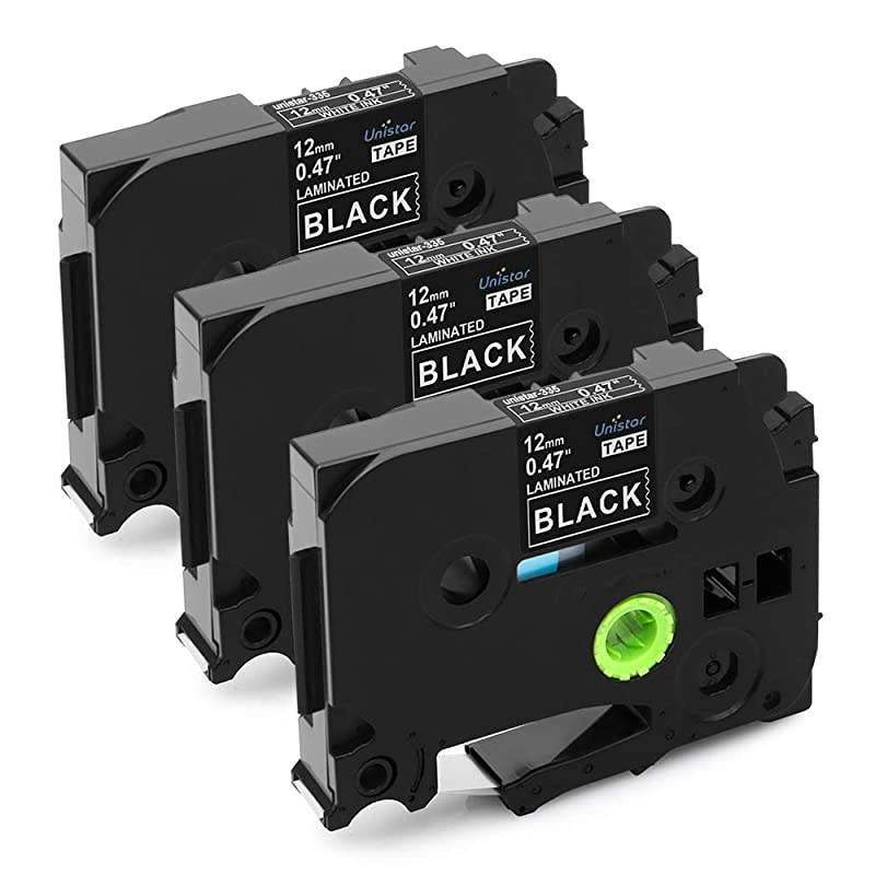 Compatible Label Tape Replacement for Brother PTouch TZe335 TZ 335 12mm 047 Inch Laminated White on Black for Ptouch Label Maker PTD210 PTH110 262 Feet 3 Pack