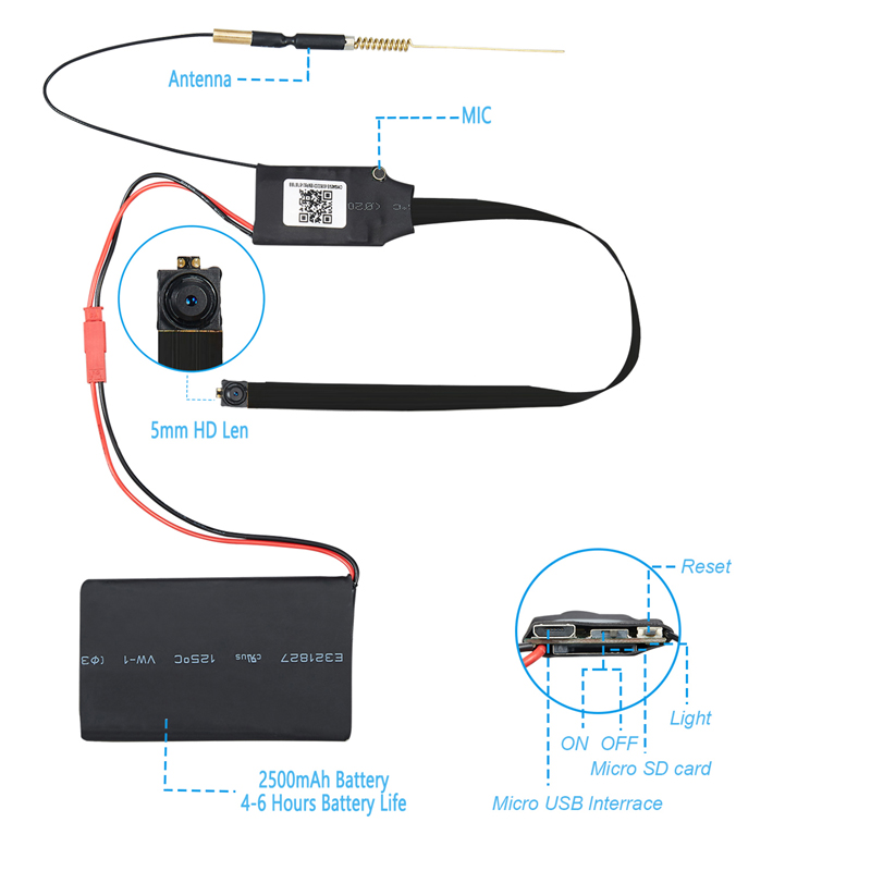 V4-A Mini WIFI Camera Small Module Camera Board Wireless HD 4K 1080P  Covert Home Monitoring Security Surveillance Cams with Cell Phone App For Android or IOS