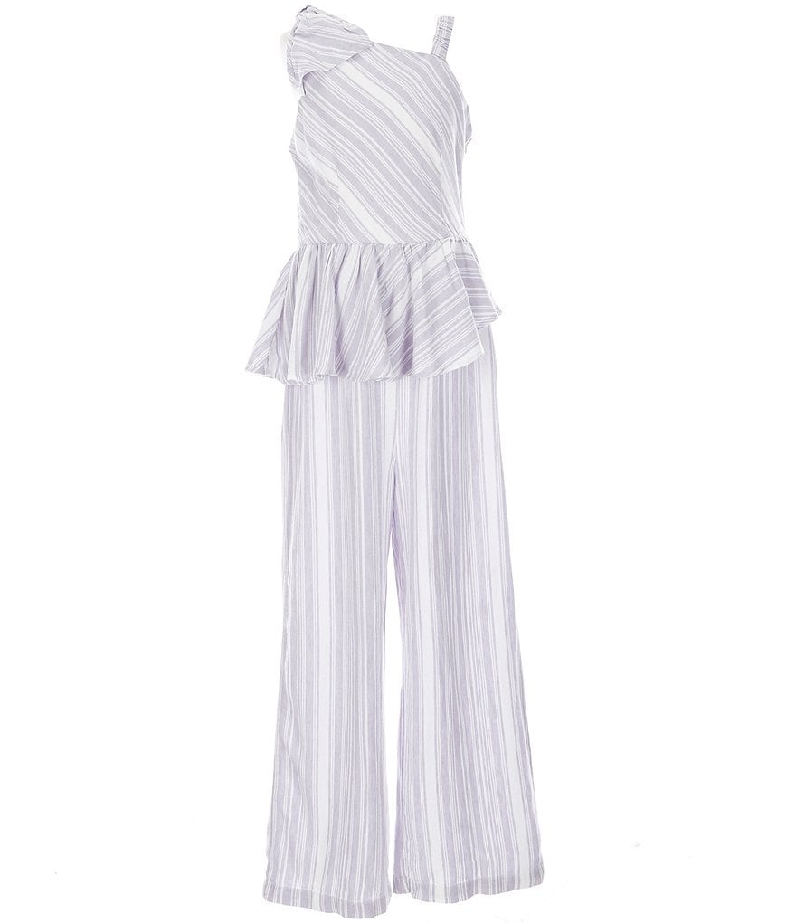 Habitual Big Girls 7-16 Striped Asymmetrical-Flounce Jumpsuit