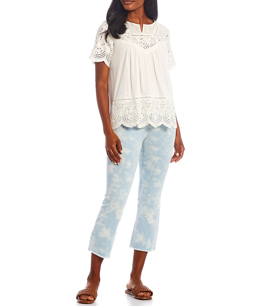 Code Bleu Petite Size Chelsea Tie-Dye Straight Leg Fray Hem Capri Jeans