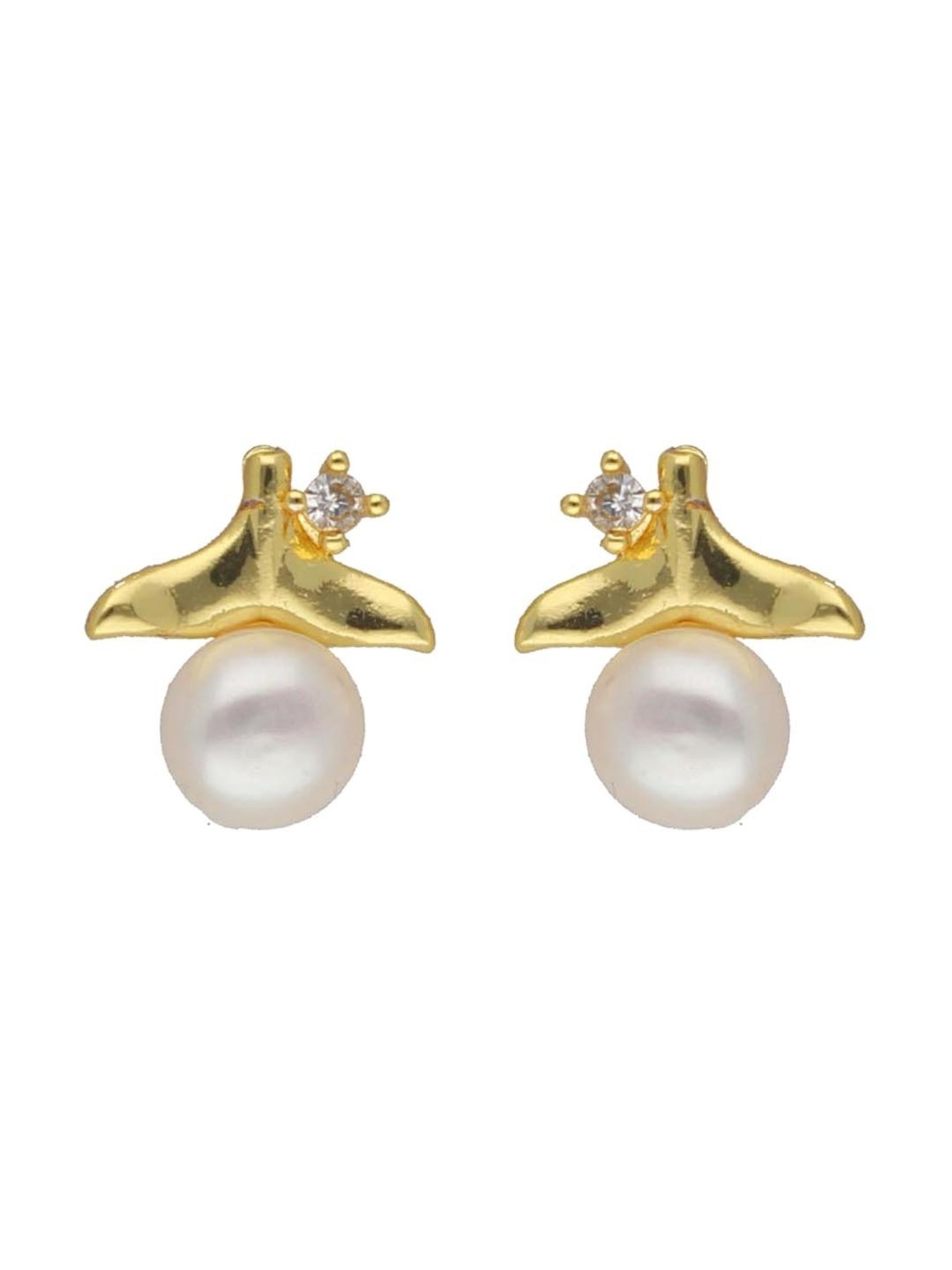 Sri Jagdamba Pearls Pearl White & Golden Stud Earrings