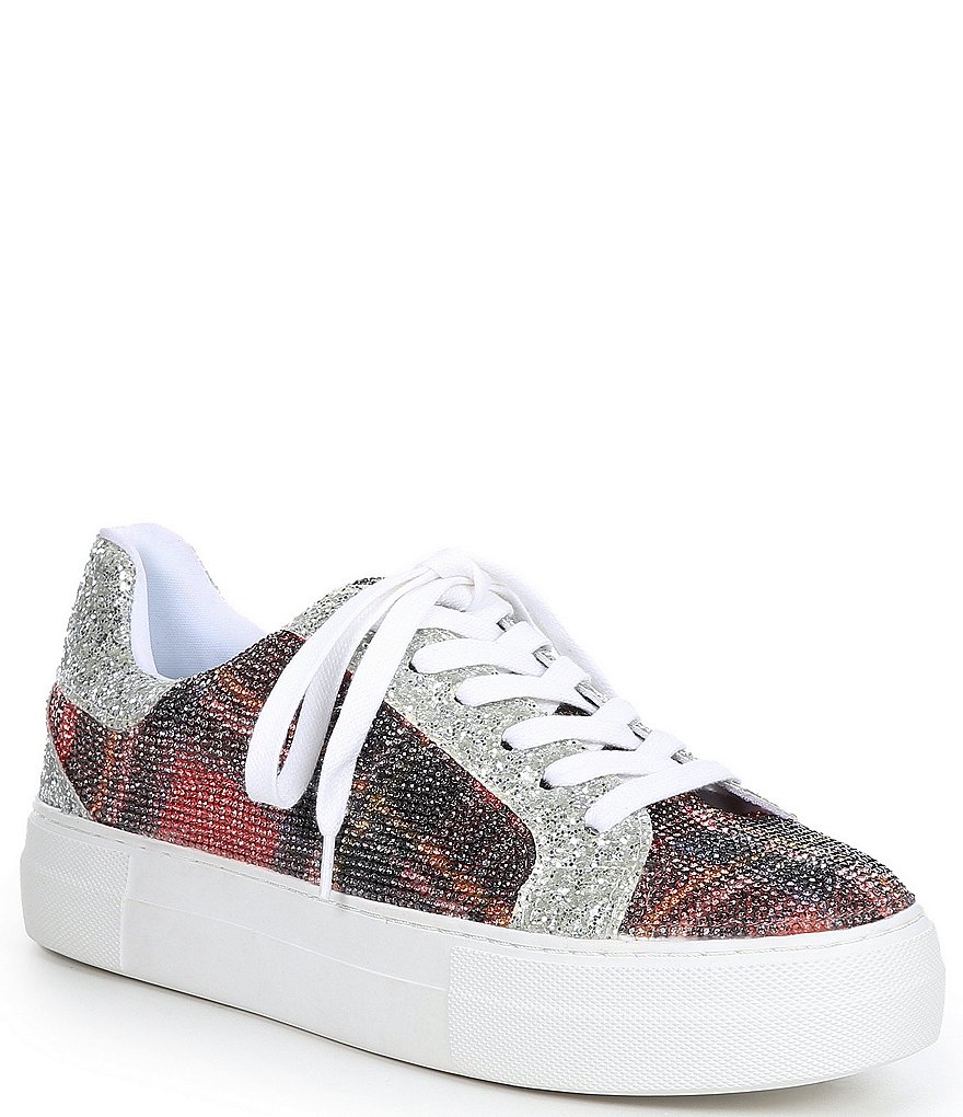 Betsey Johnson Lindsay Plaid Glitter Jewel Embellished Lace-Up Sneakers