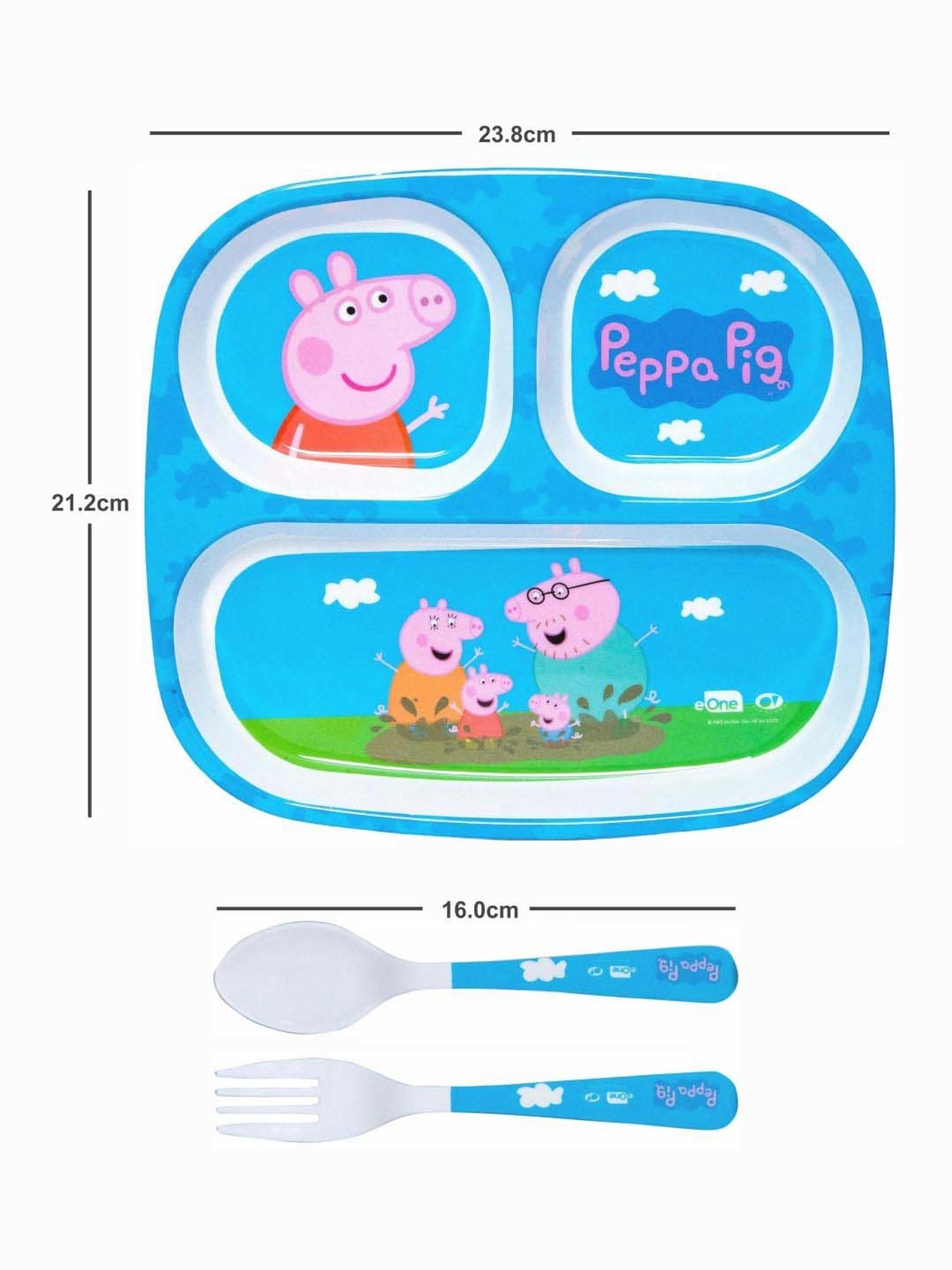 Servewell Peppa Pig Blue Melamine Rectangle Kids 3Pcs Dinner Set