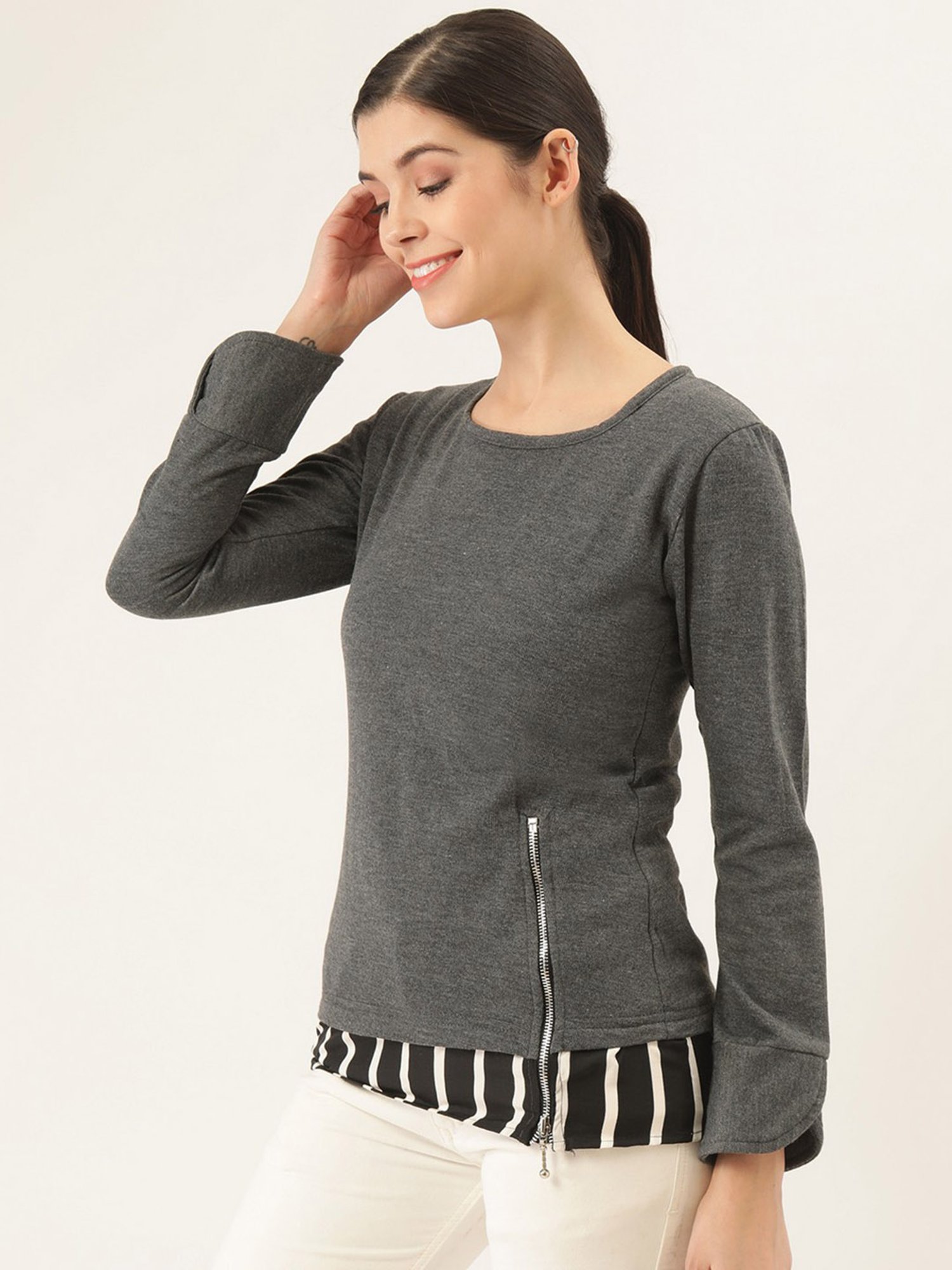 Belle Fille Grey Full Sleeves Sweatshirt