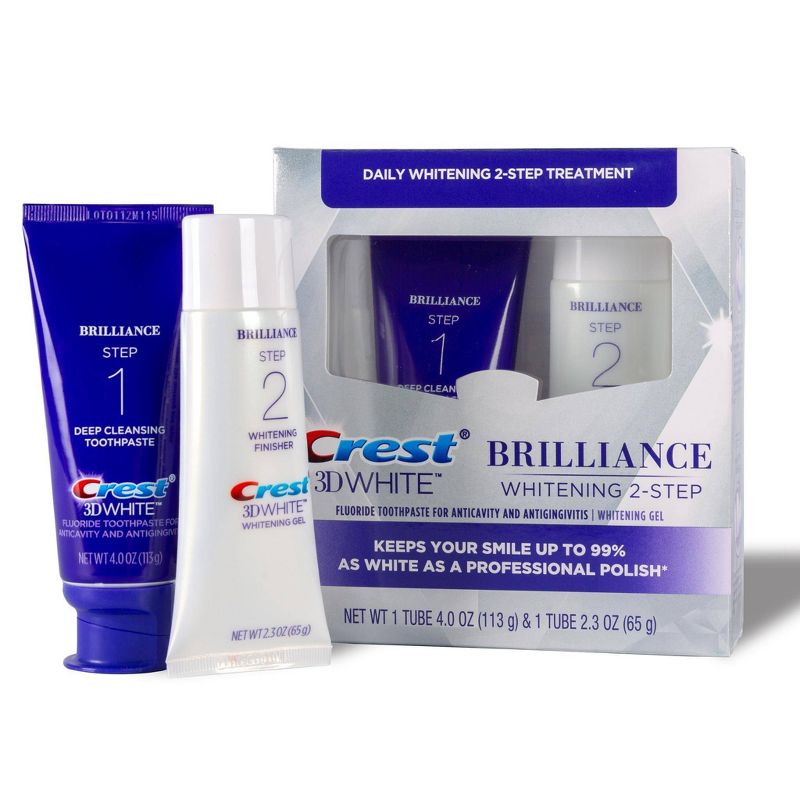 Crest 3D White Brilliance + Whitening Two-step Toothpaste- 2 tubes 4.0oz and 2.3oz