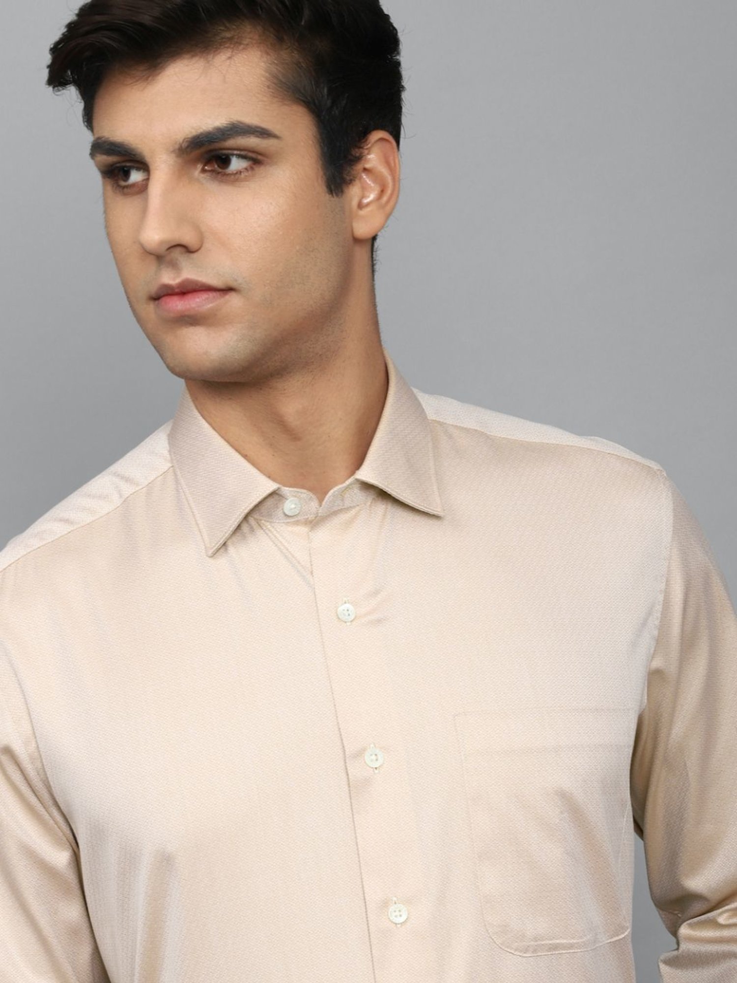 Luxure By Louis Philippe Beige Cotton Regular Fit Shirt