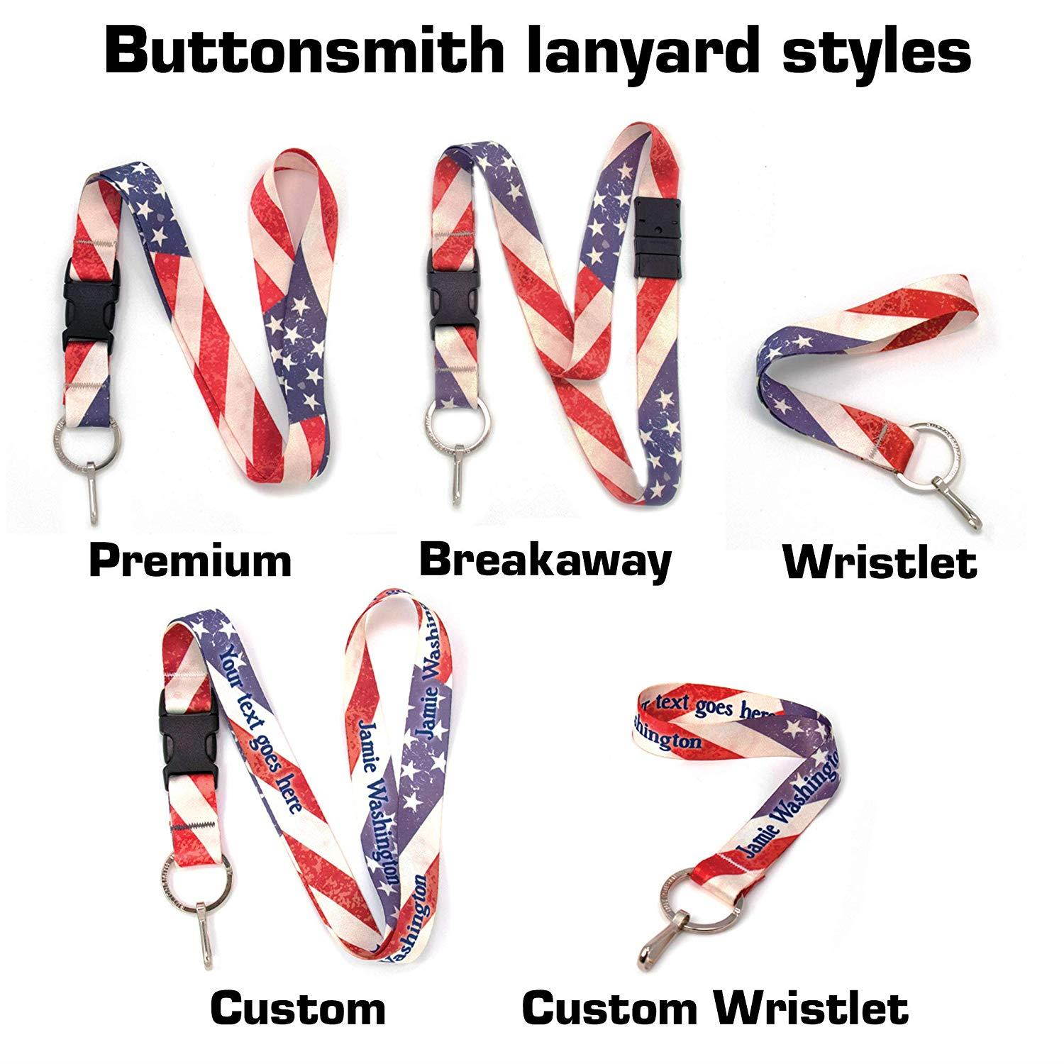 Buttonsmith Old Glory Flag Premium Lanyard with Buckle and Flat Ring - Made in USA