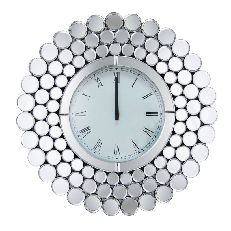 Rochelle Round Mirrored Wall Clock Silver - Abbyson Living