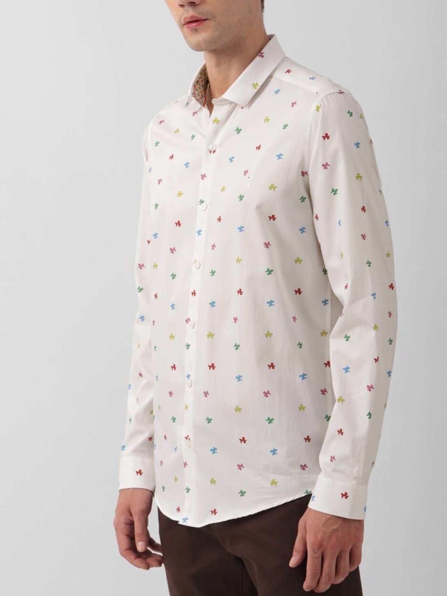 Simon Carter London Beige Printed Slim Fit Shirt