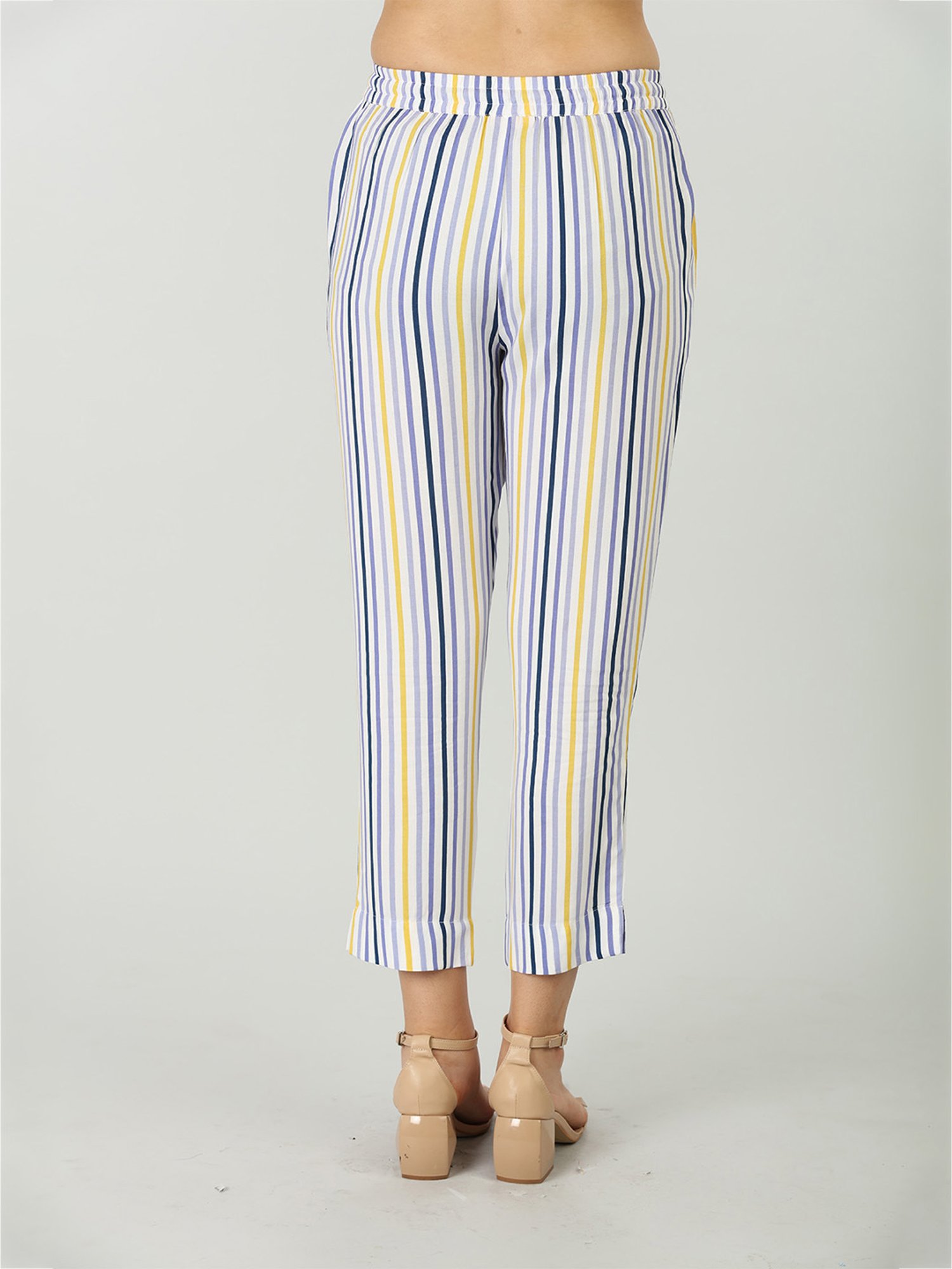 Mustard Multicolor Rayon Striped Pants