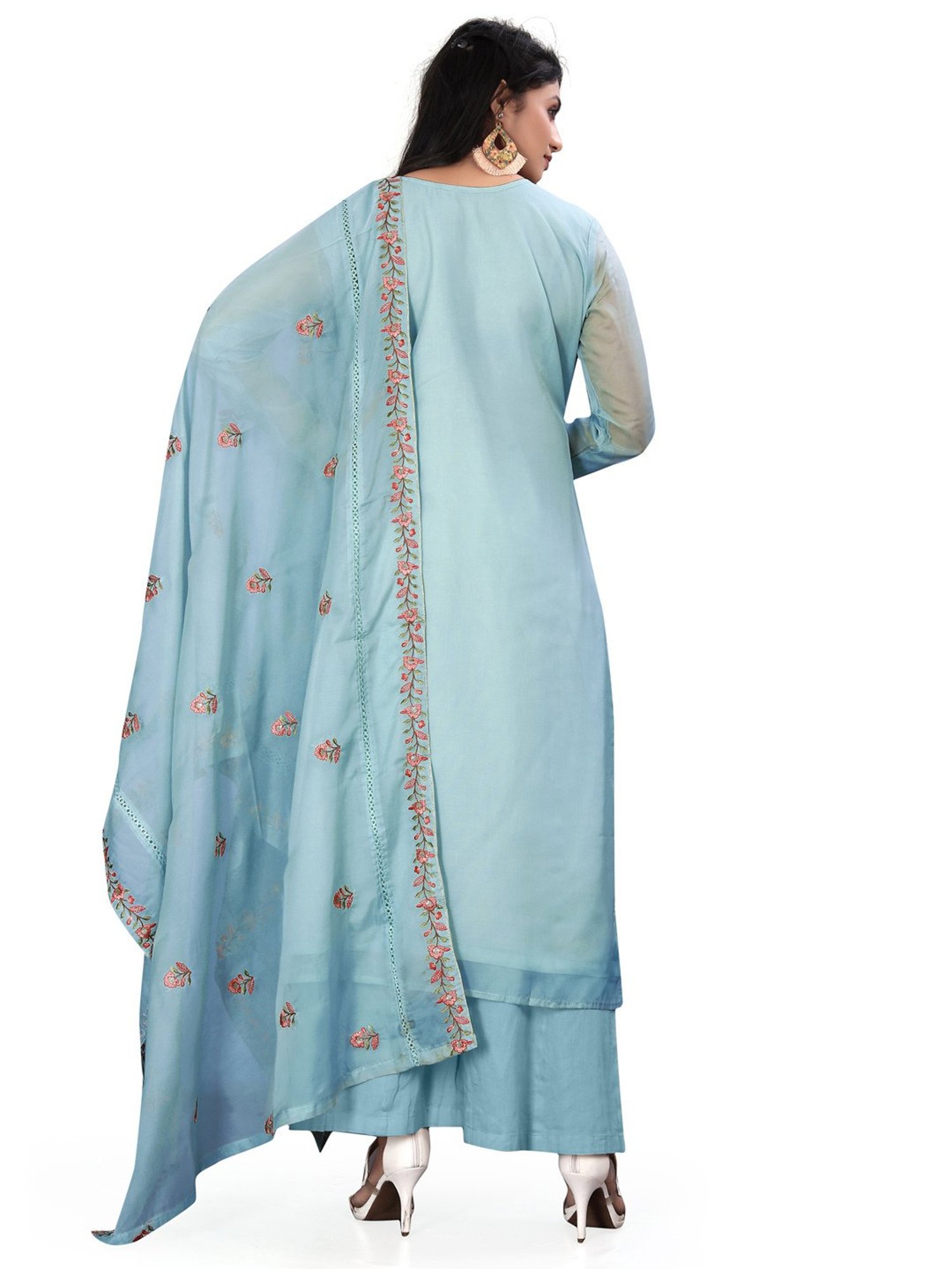Stylee LIFESTYLE Light Blue Embroidered Unstitched Dress Material