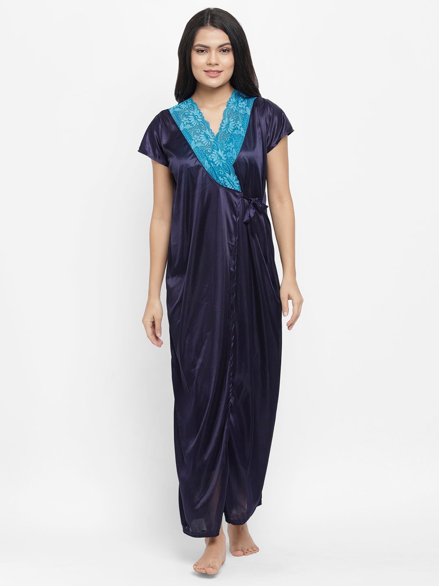 N-Gal Navy Lace Nighty With Robe