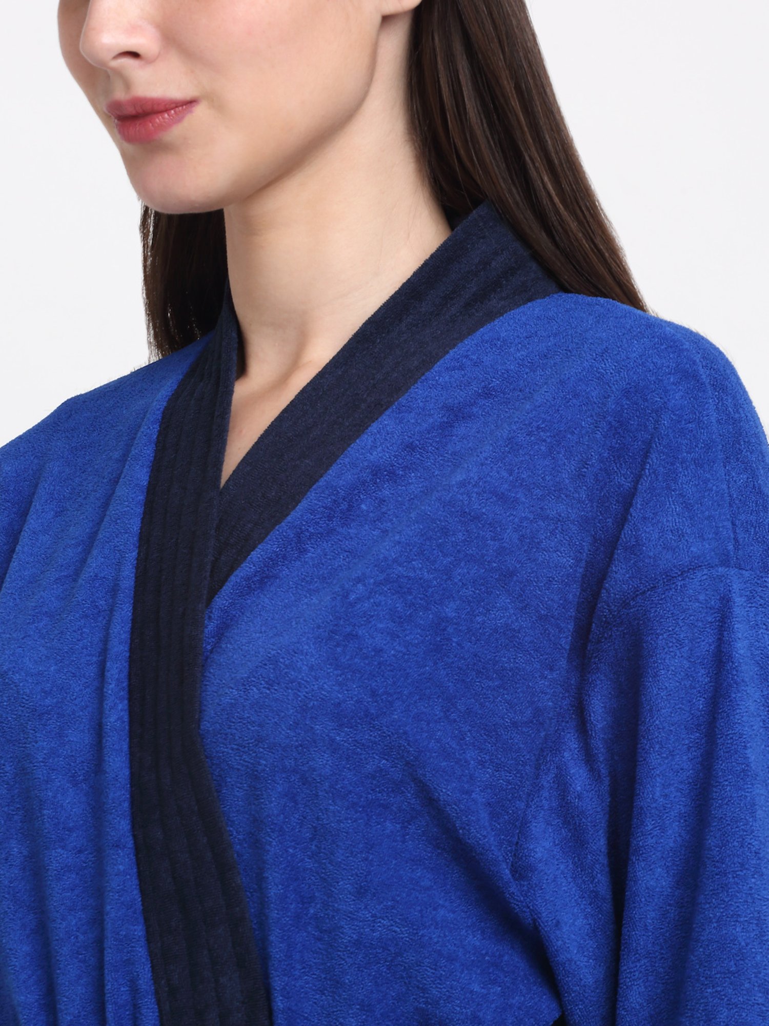 Creeva Everyday Turkish & Navy 225 GSM Micro Terry Bathrobe with Front Pocket & Kimono Collar