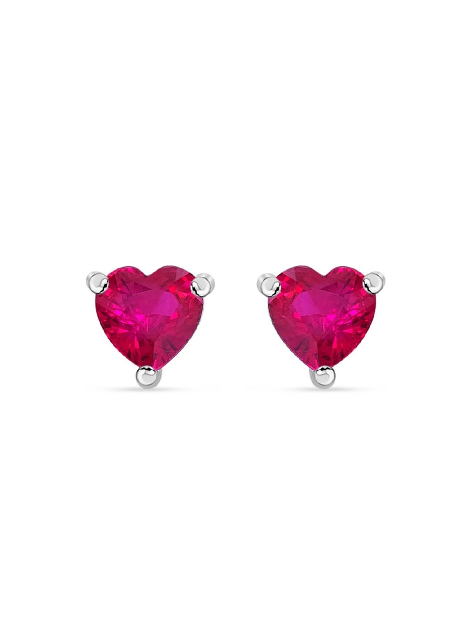 925 Silver Heart Red Ruby Stud Earrings for Women & Girls