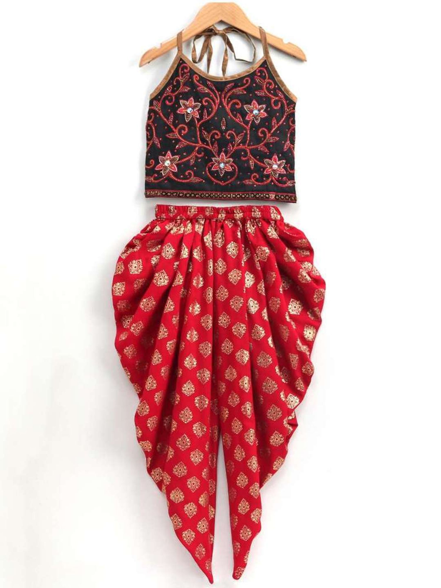 TWISHA Kids Black & Red Embroidered Top Set