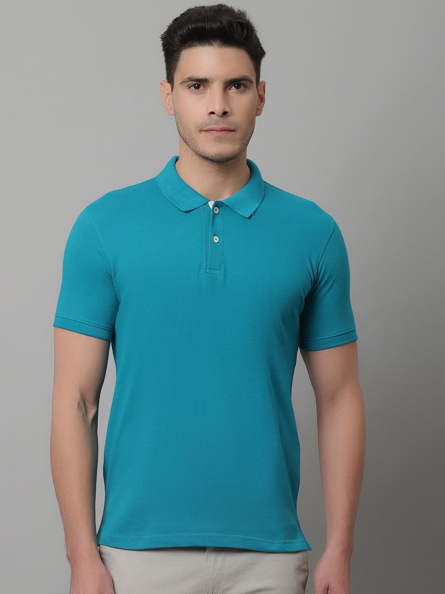 Cantabil Turquoise Regular Fit Polo T-Shirt