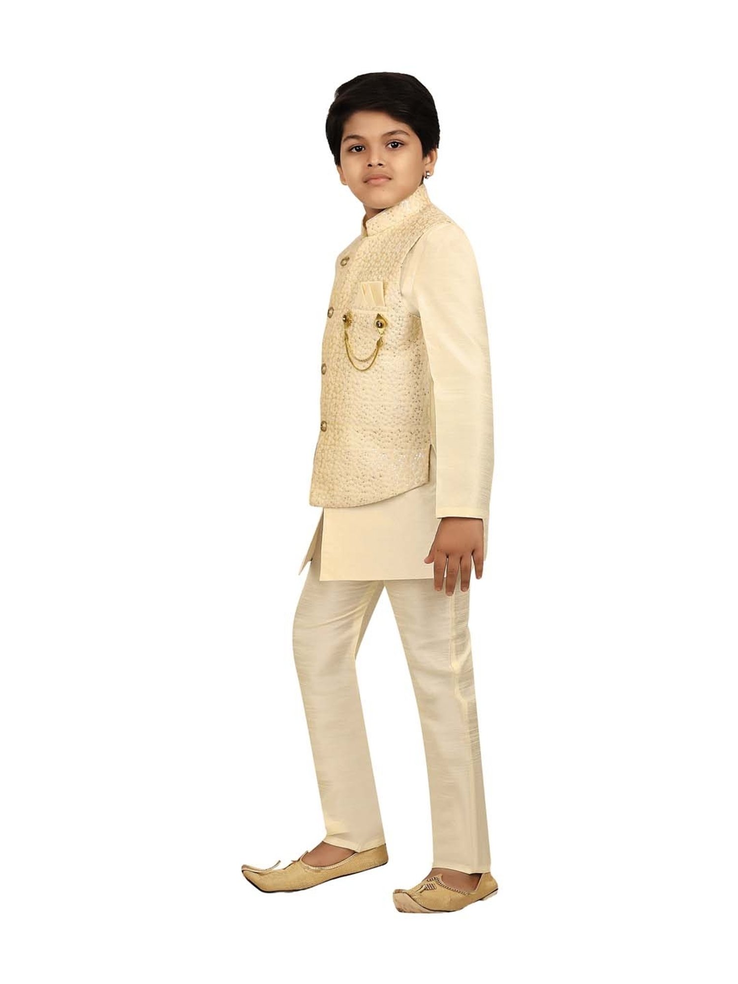 Ahhaaaa Kids Cream Sequence Kurta Set