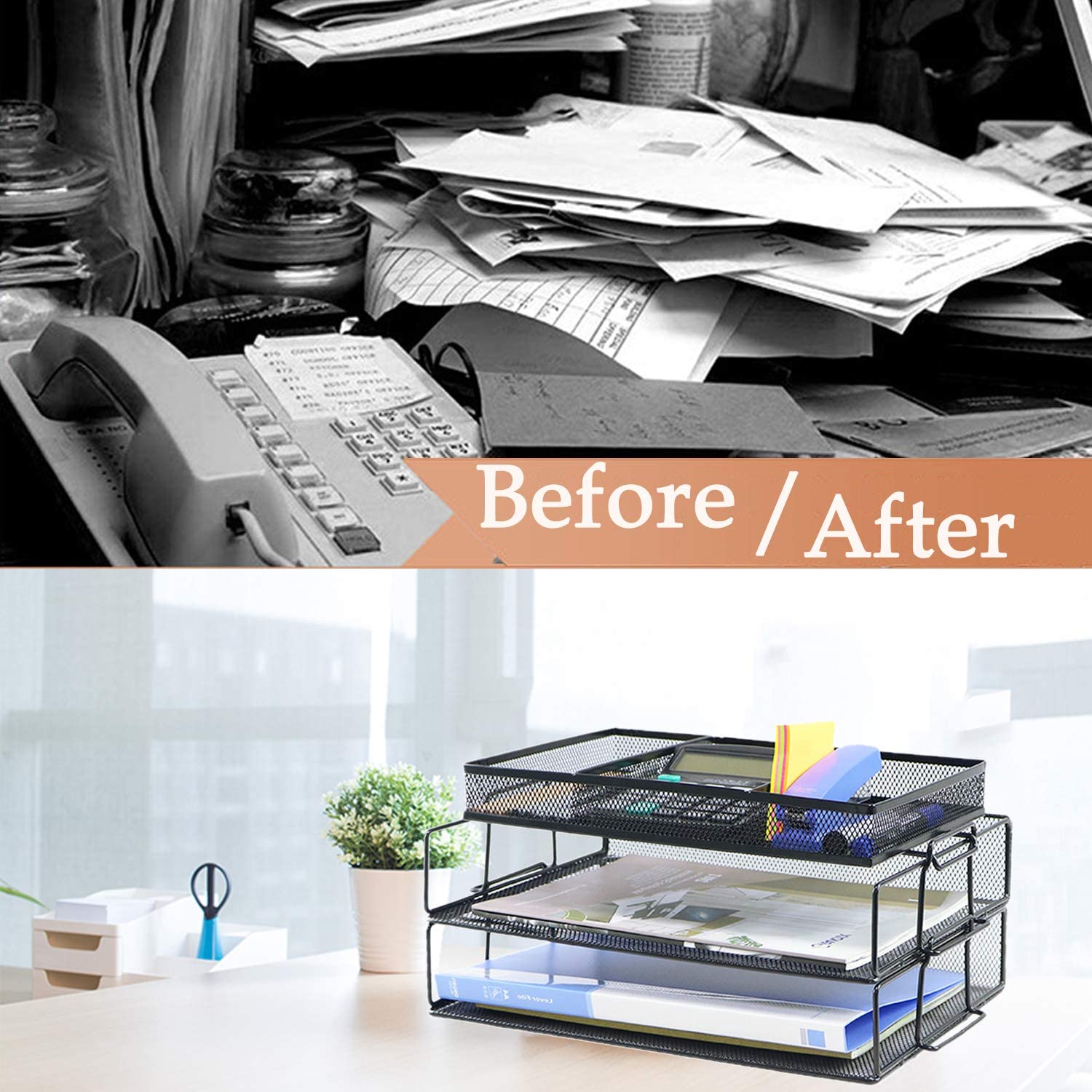 Desk Organizer Stacking Letter Tray Stackable Paper Trays Black Mesh Office File Organizer