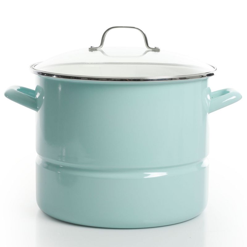 Kenmore 16 Quart Stainless Steel Pot in Blue with Steamer Insert and Glass Lid