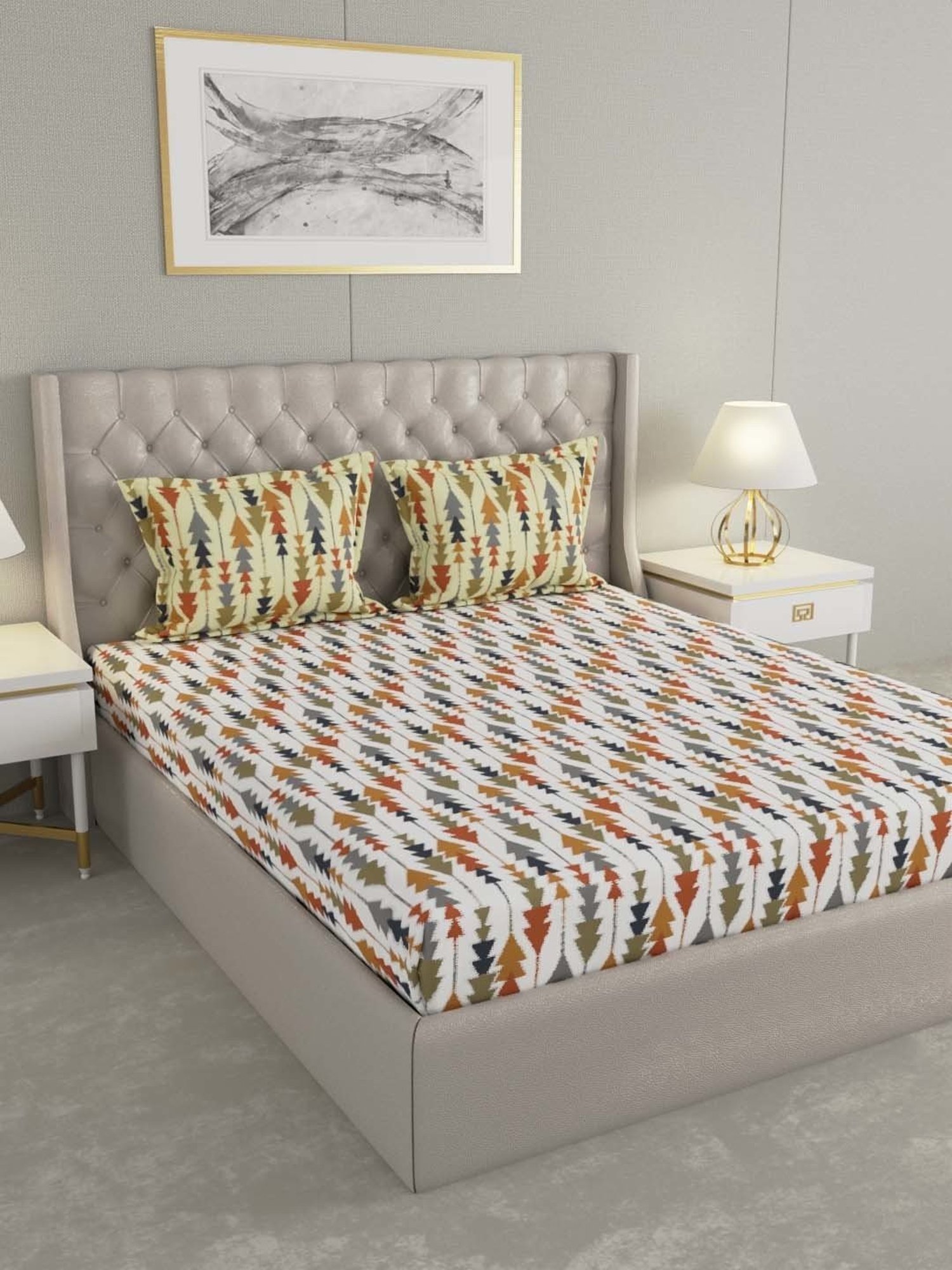 Raymond Home Multicolor Cotton 144 TC King Bedsheet with 2 Pillow Covers