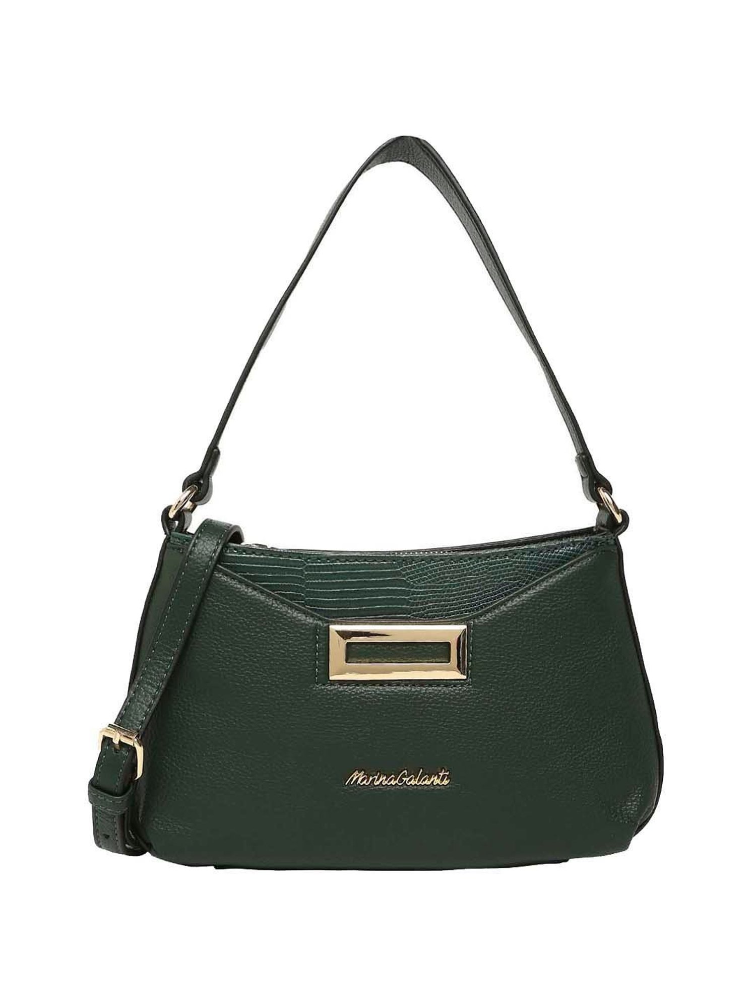 Marina Galanti Green Textured Medium Baguette Bag