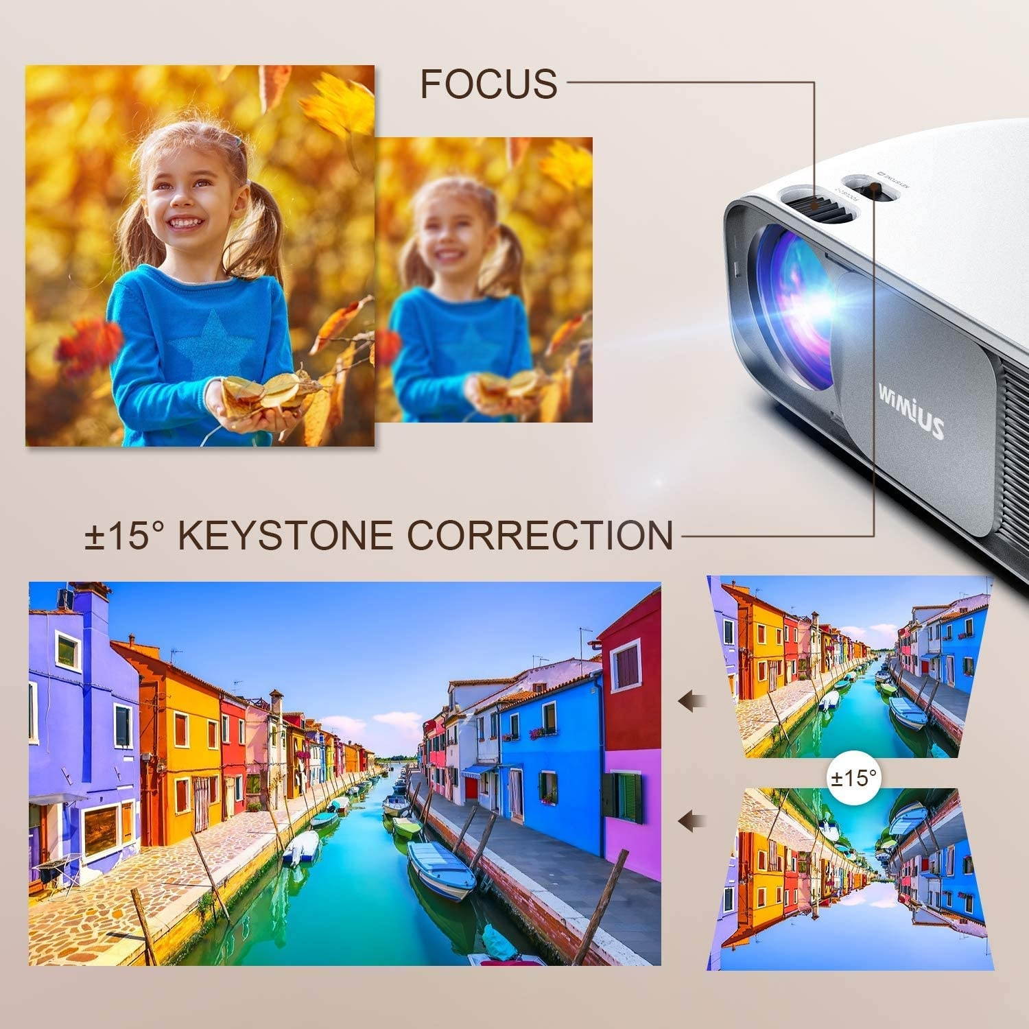 Bluetooth Projector Native 1080P 7200Lux Full HD, WiMiUS Upgrade S4 Home & Outdoor Projector Support 4K & Zoom, 300" Led Video Projector Compatible with Fire TV Stick, PS4, Laptop, iPhone, DVD