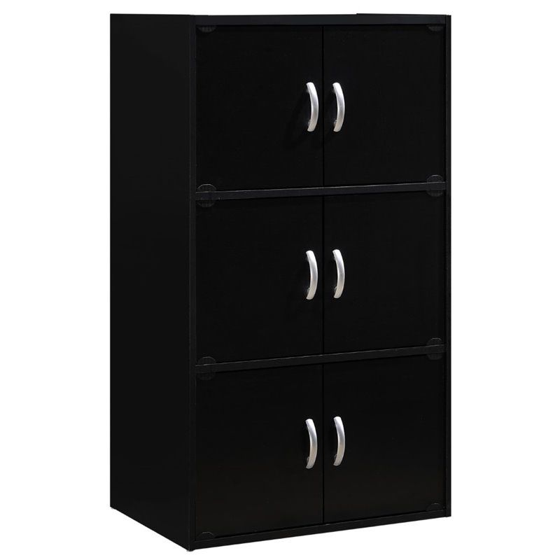 3 Shelf 6 Door Bookcase in Black - Hodedah