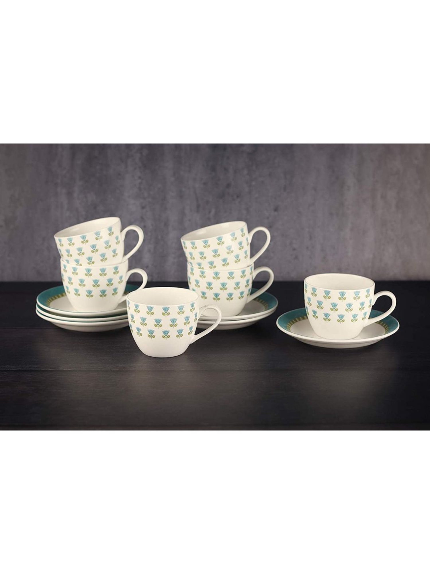 Femora Indian Ceramic White Tea Cup & Saucer Set (200 ml) - Set of 6